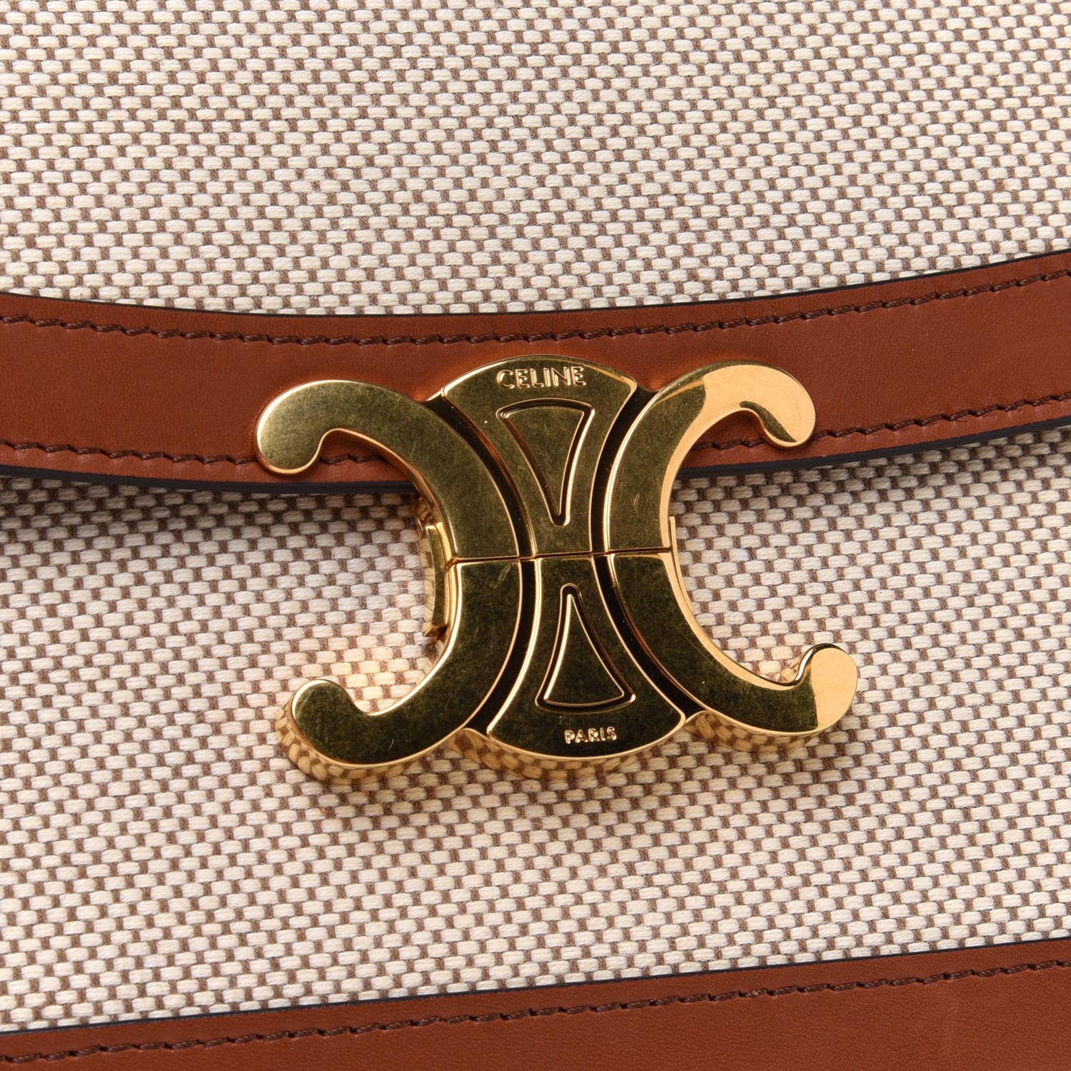 Celine Textile Natural Calfskin Medium Triomphe Bag White Tan 12 of 13