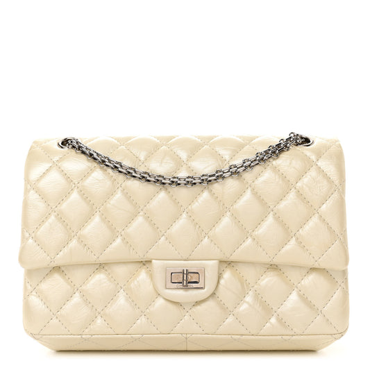 Metallic Aged Calfskin Quilted 2.55 Reissue 226 Flap White