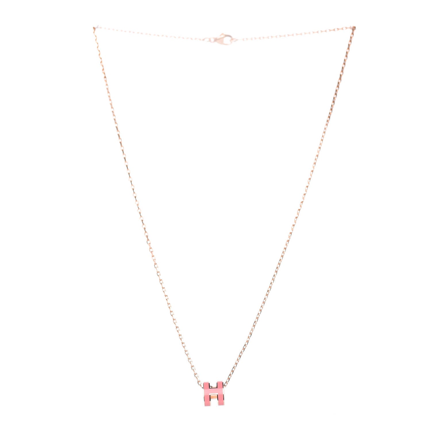 Hermes Lacquered Rose Gold Mini Pop H Pendant Necklace Rose Azalee 3 of 7