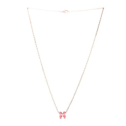 Hermes Lacquered Rose Gold Mini Pop H Pendant Necklace Rose Azalee 3 of 7