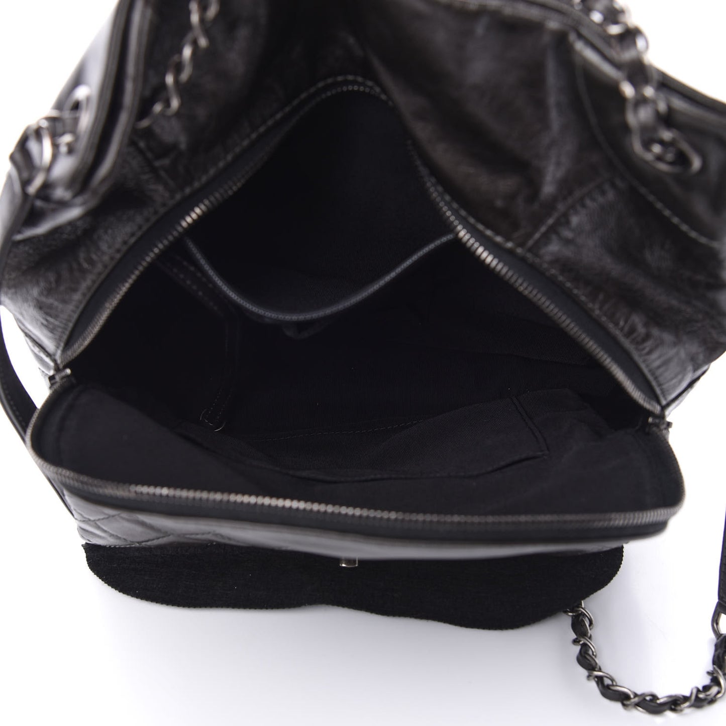 Metallic Lambskin Quilted Drawstring Backpack Black