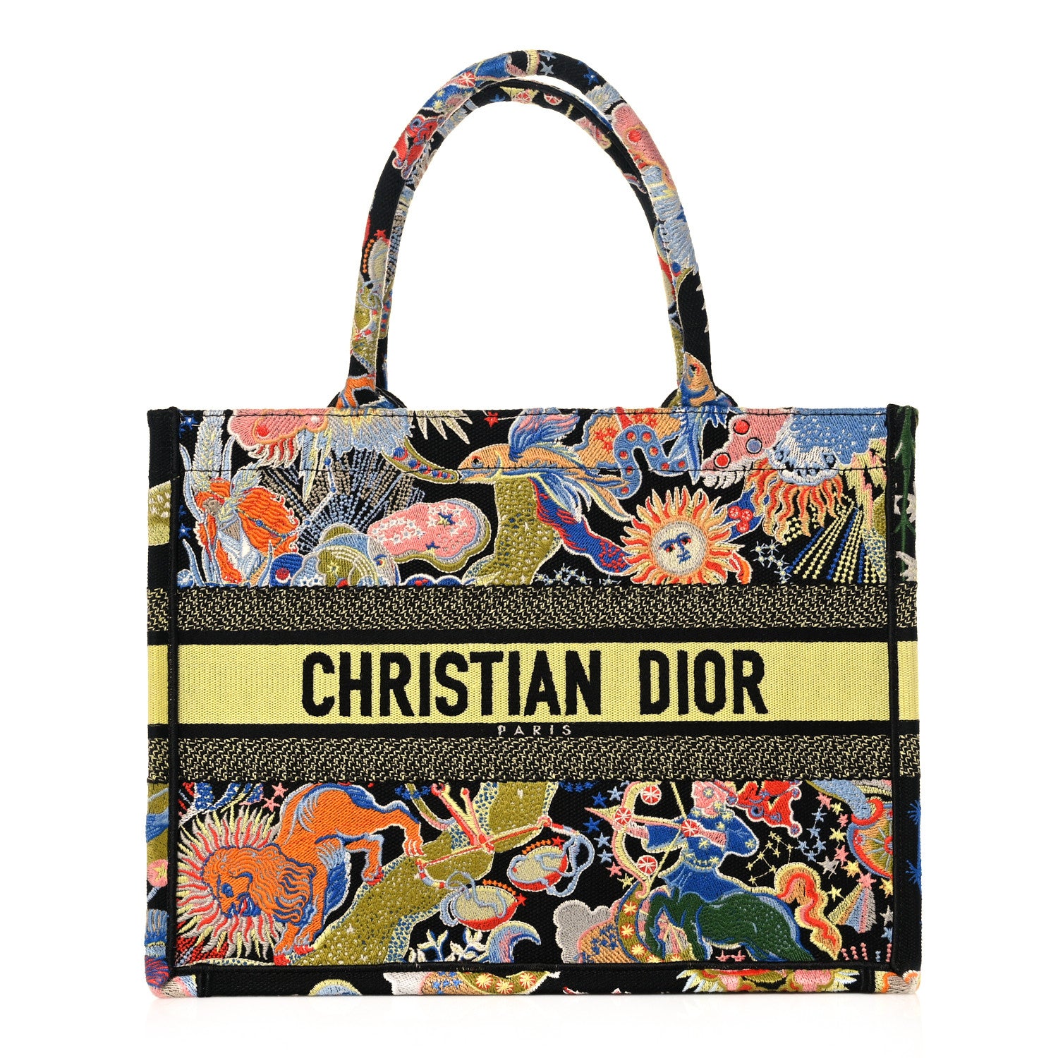 Christian Dior Canvas Zodiac Fantastico Embroidered Medium Book Tote Black Multicolor 1 of 11