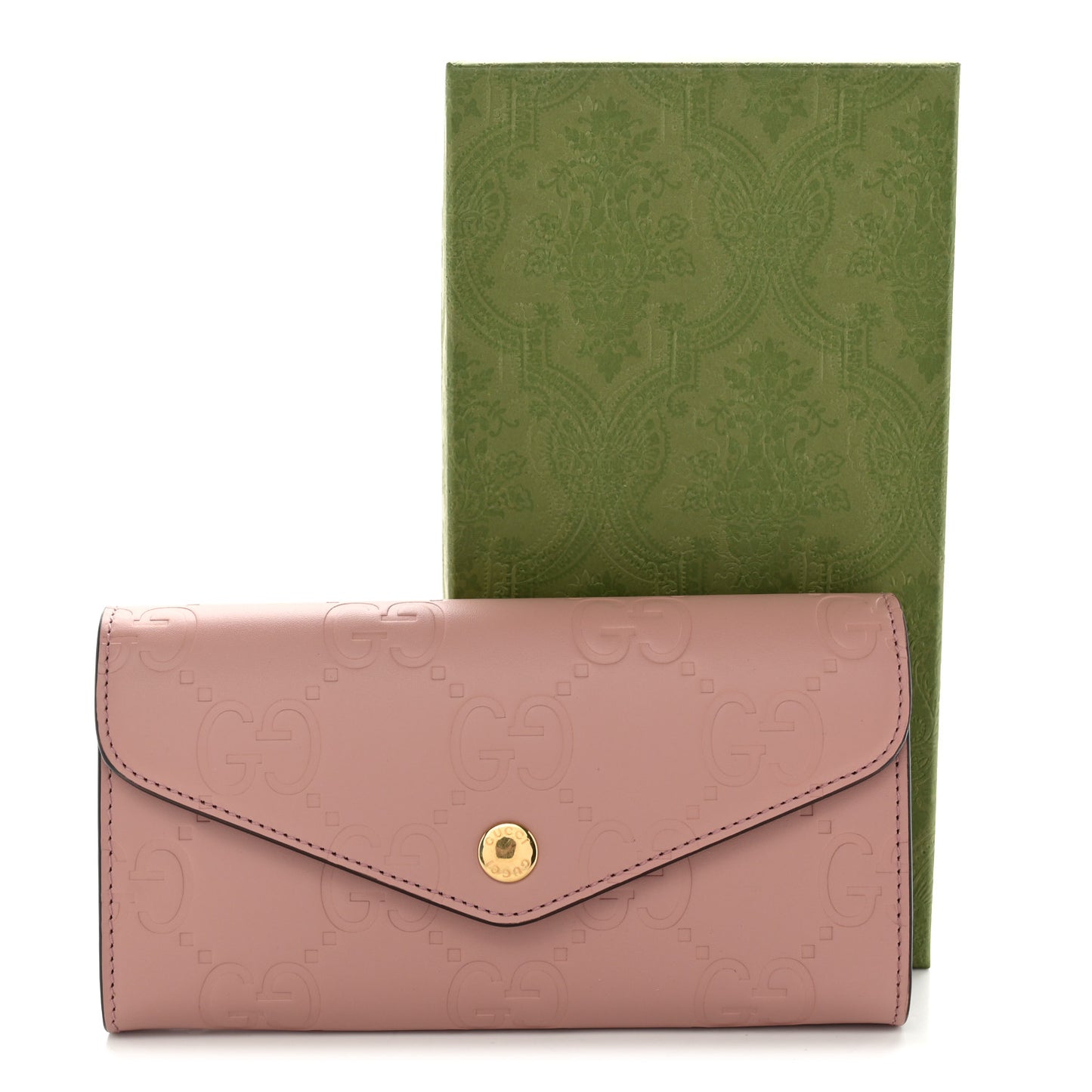 Calfskin GG Embossed Continental Wallet Porcelain Rose