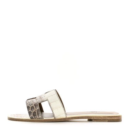 Hermes Matte Niloticus Crocodile Himalaya Oran Sandals 38.5 Blanc 1 of 9
