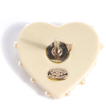 Chanel Resin Heart CC Pearl Brooch Set Black White Cream 4 of 5