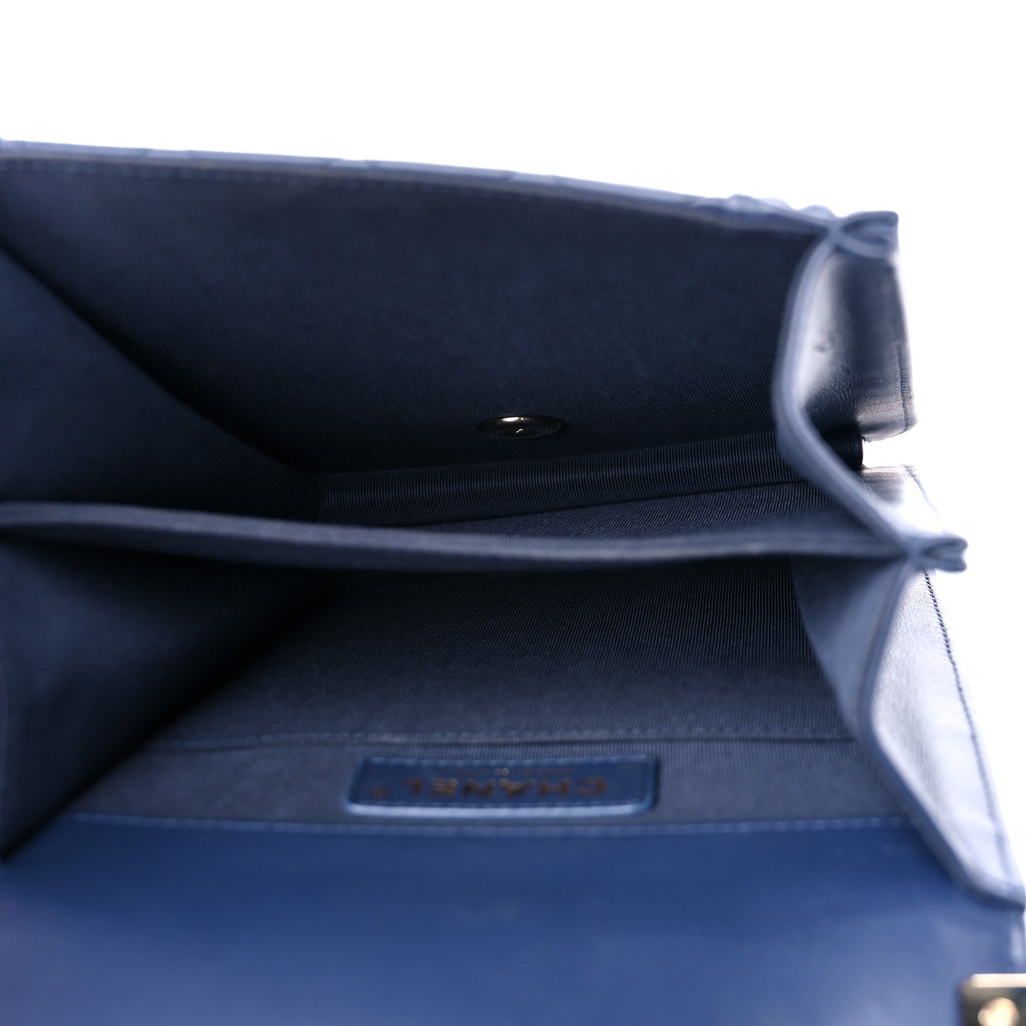 Calfskin Quilted North South Boy Flap Navy