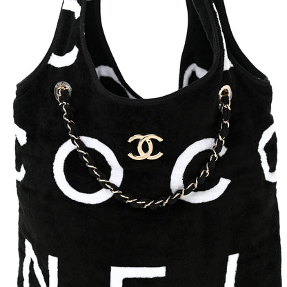 Chanel Terry Cotton Logo Beach Hobo Black White 9 of 11