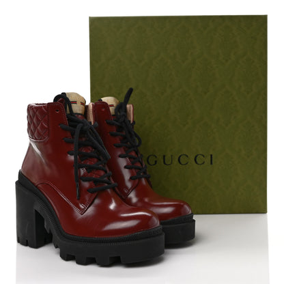 Gucci Magnum Calfskin Nappa Quilted Lace Up Ankle Boots 36.5 Garnet Red 7 of 7