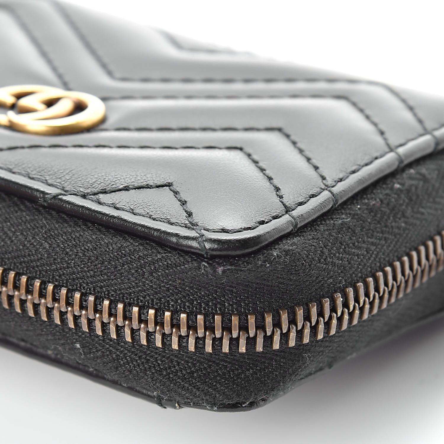 Gucci Calfskin Matelasse GG Marmont Zip Around Card Case Black 9 of 10