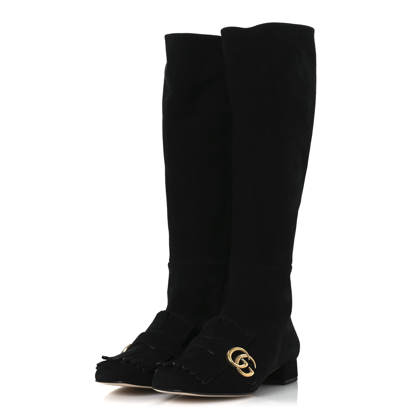 Kid Scamosciato GG Marmont Fringe Knee High Boots 39.5 Black