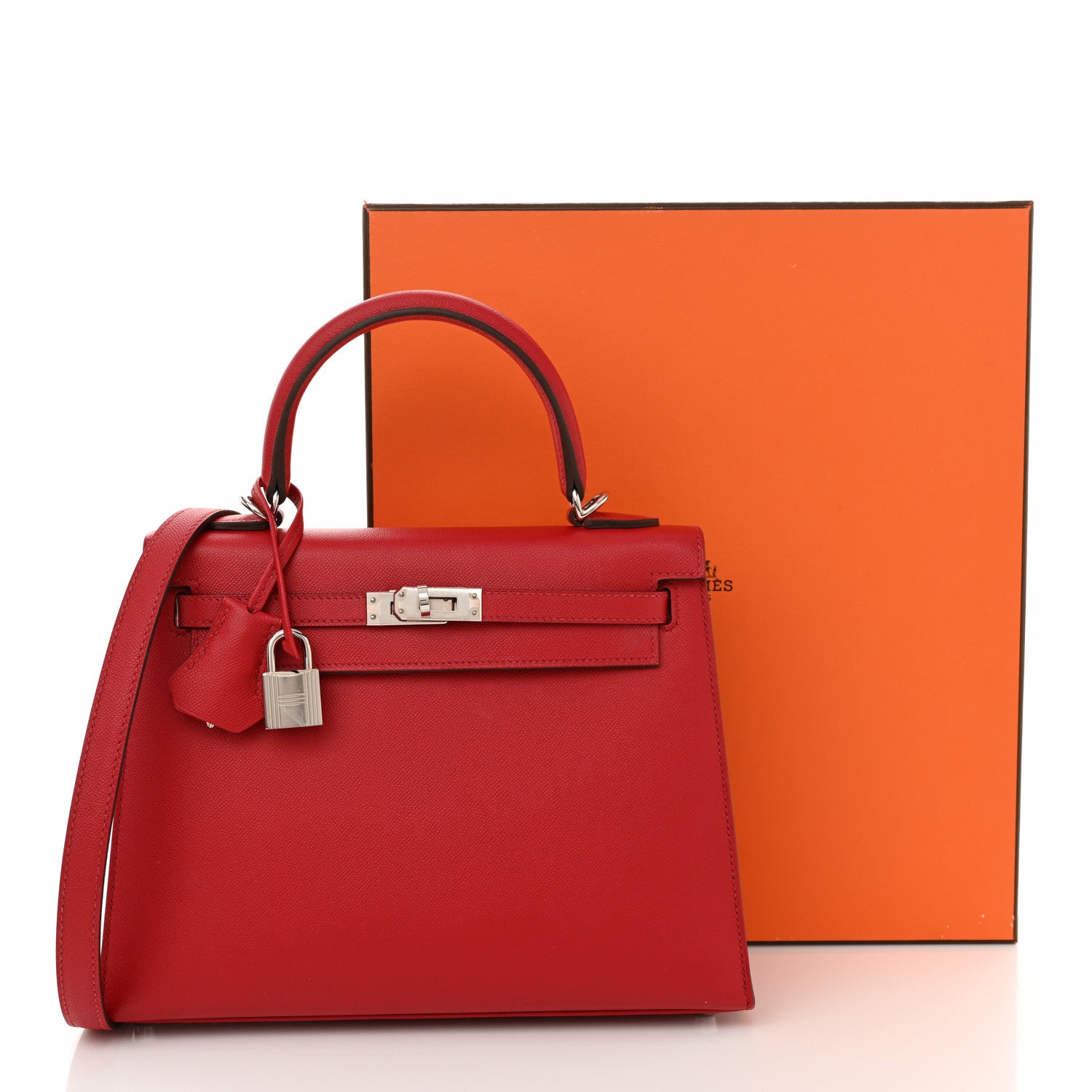 Hermes Madame Calfskin Verso Kelly Sellier 25 Rouge Piment Rose