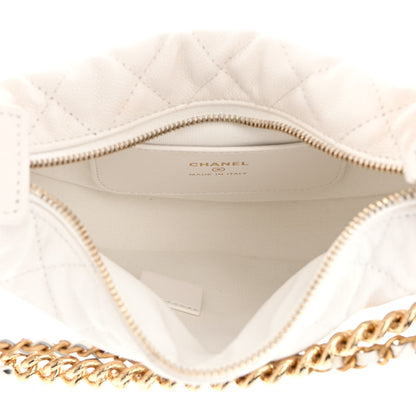Chanel Shiny Caviar Quilted Bow Pouch Hobo White 5 of 13