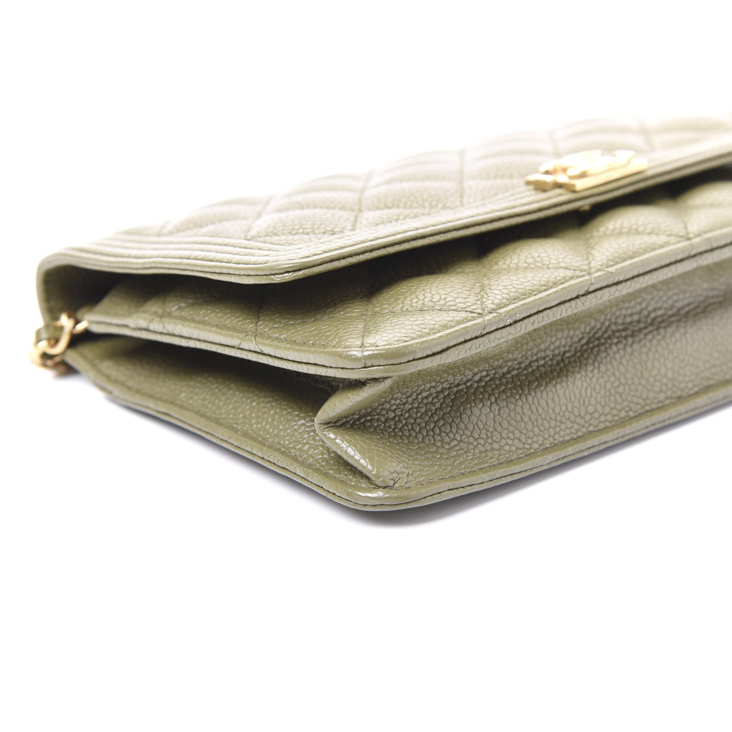 Chanel Caviar Quilted Boy Wallet On Chain WOC Khaki 5 of 9