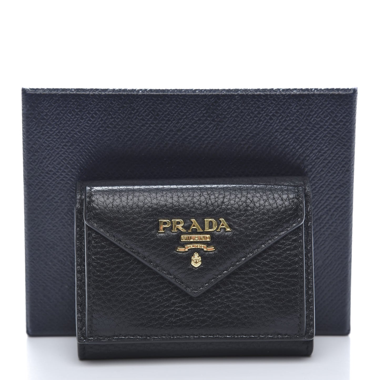Vitello Grain Small Tri-Fold Wallet Black