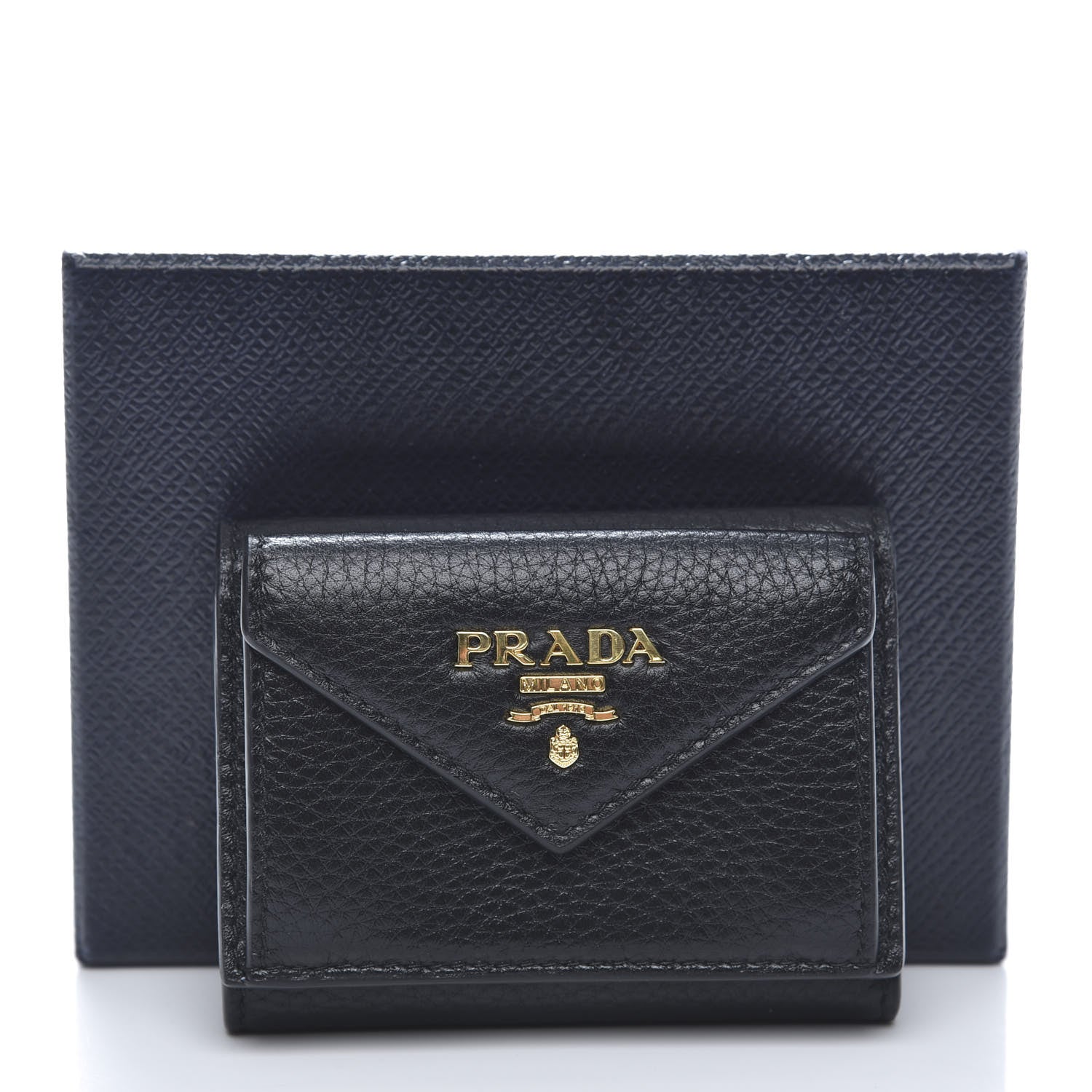 Prada Vitello Grain Small Tri-Fold Wallet Black 9 of 9