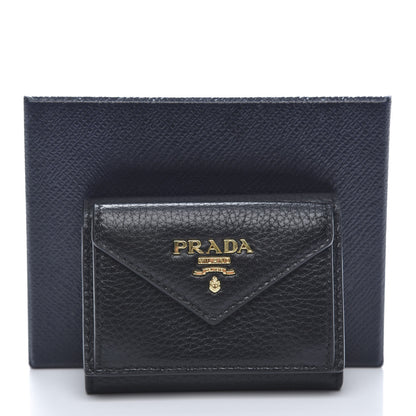 Prada Vitello Grain Small Tri-Fold Wallet Black 9 of 9