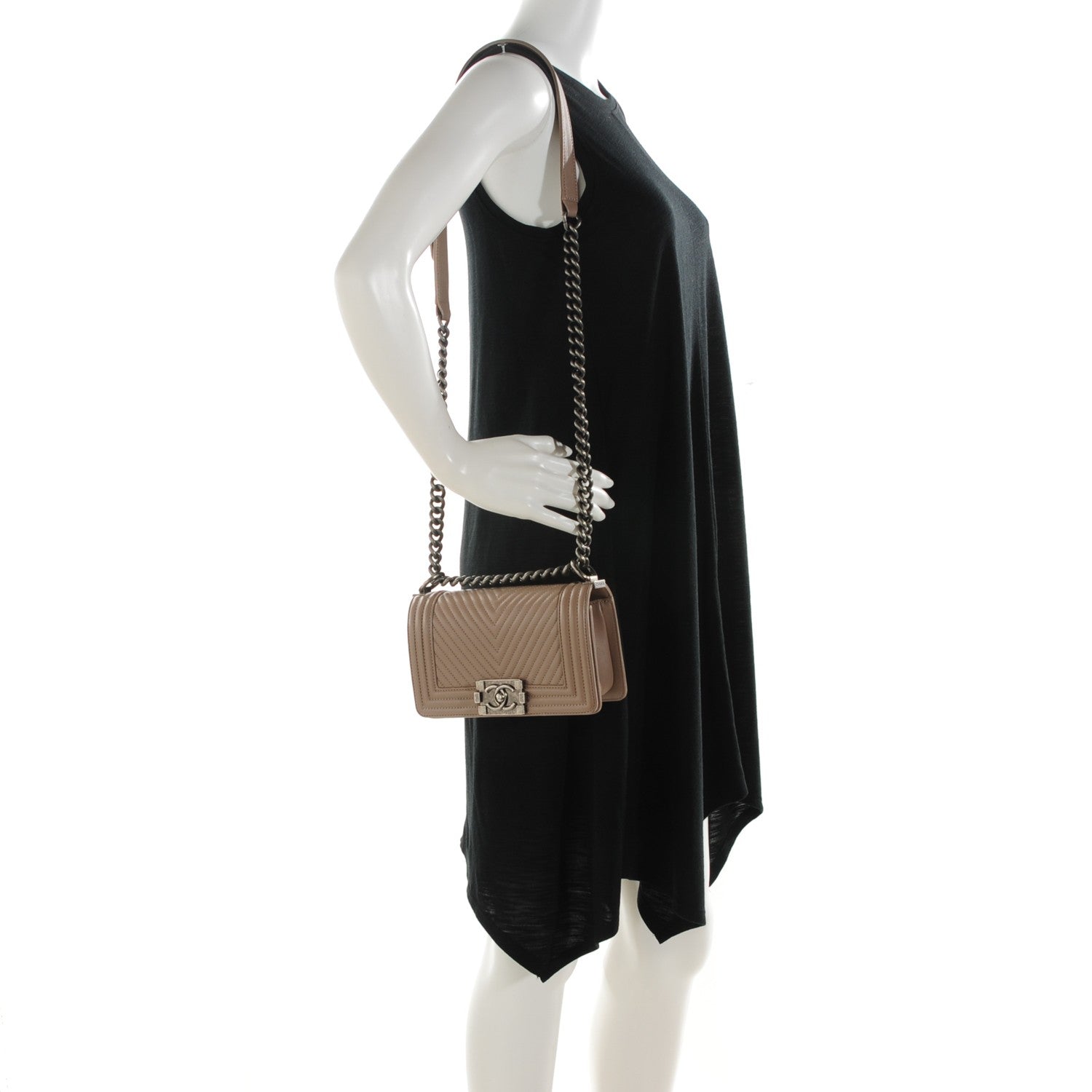 Chanel Calfskin Chevron Quilted Small Boy Flap Beige 2 of 8