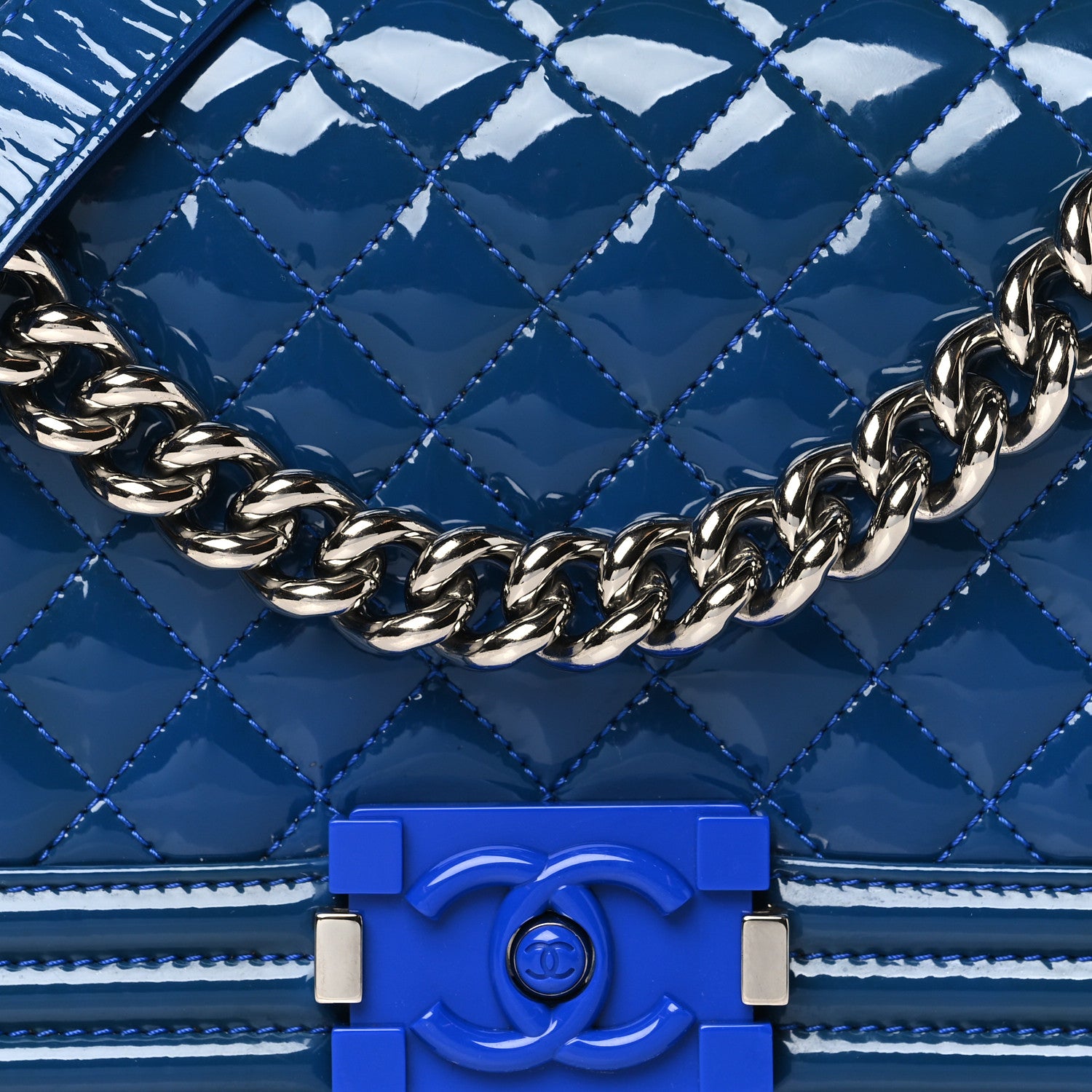 Chanel Patent Calfskin Quilted Medium Plexiglass Boy Flap Blue 8 of 11