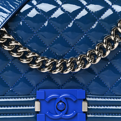 Chanel Patent Calfskin Quilted Medium Plexiglass Boy Flap Blue 8 of 11