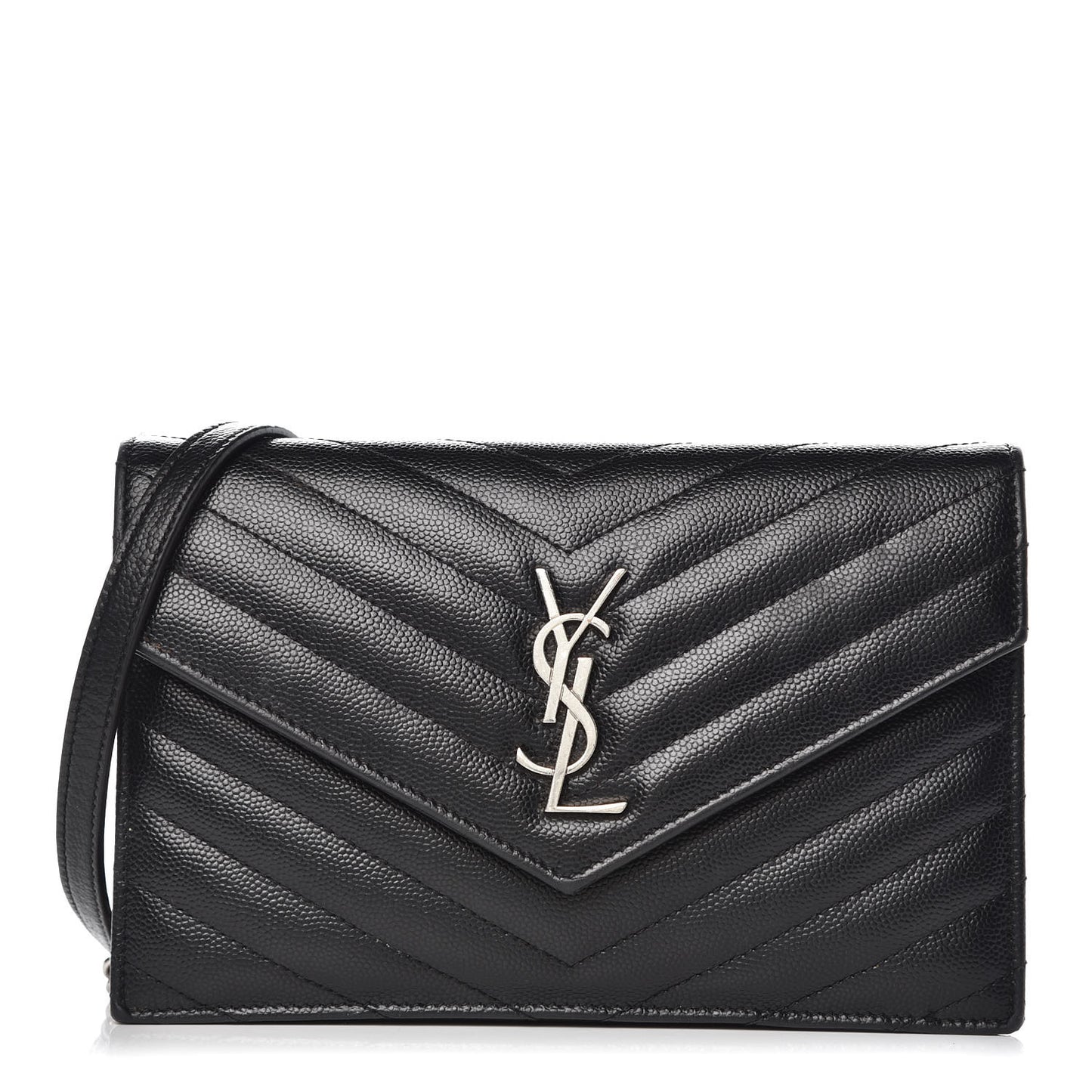 Grain De Poudre Matelasse Chevron Monogram Envelope Chain Wallet Black
