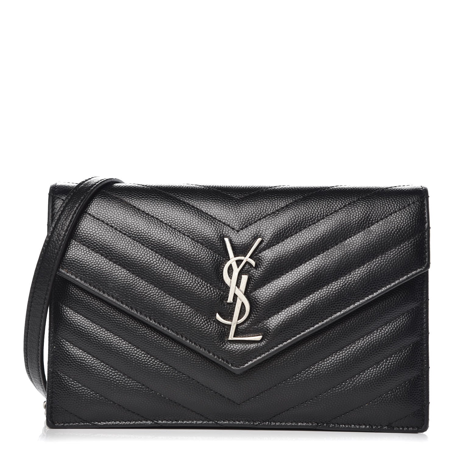 Saint Laurent Grain De Poudre Matelasse Chevron Monogram Envelope Chain Wallet Black 1 of 15