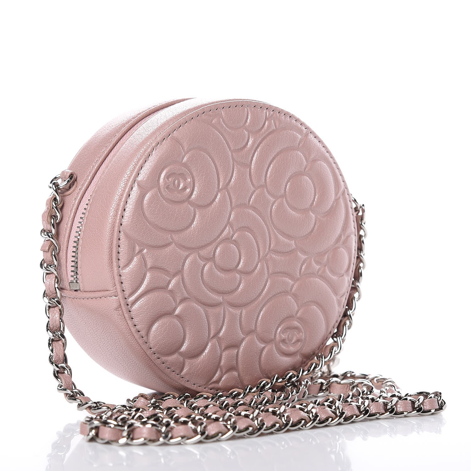 Chanel Goatskin Camellia Quilted Round Clutch With Chain Light Pink 3 of 8