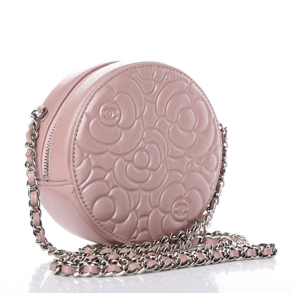 Chanel Goatskin Camellia Quilted Round Clutch With Chain Light Pink 3 of 8
