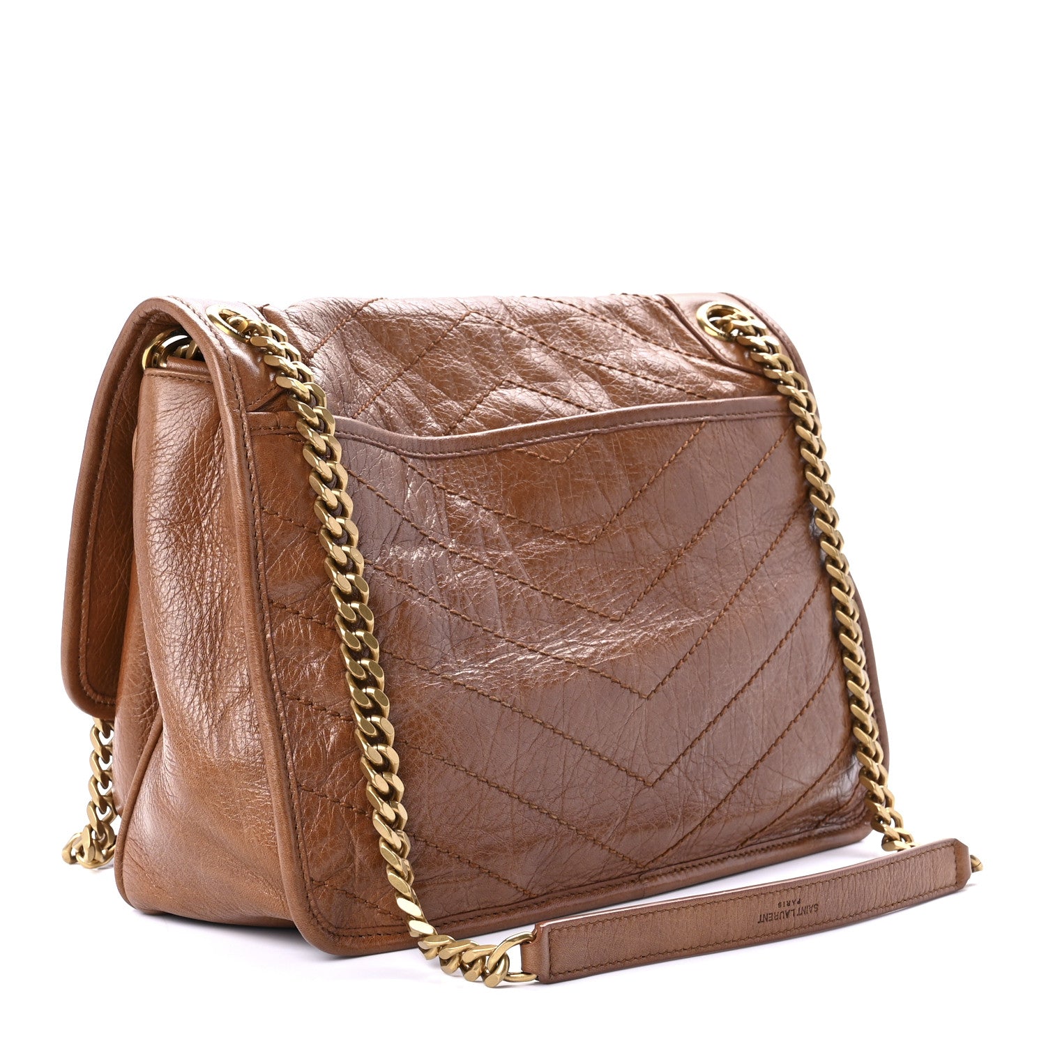 Saint Laurent Crinkled Calfskin Matelasse Monogram Medium Niki Chain Satchel Caramel 3 of 13