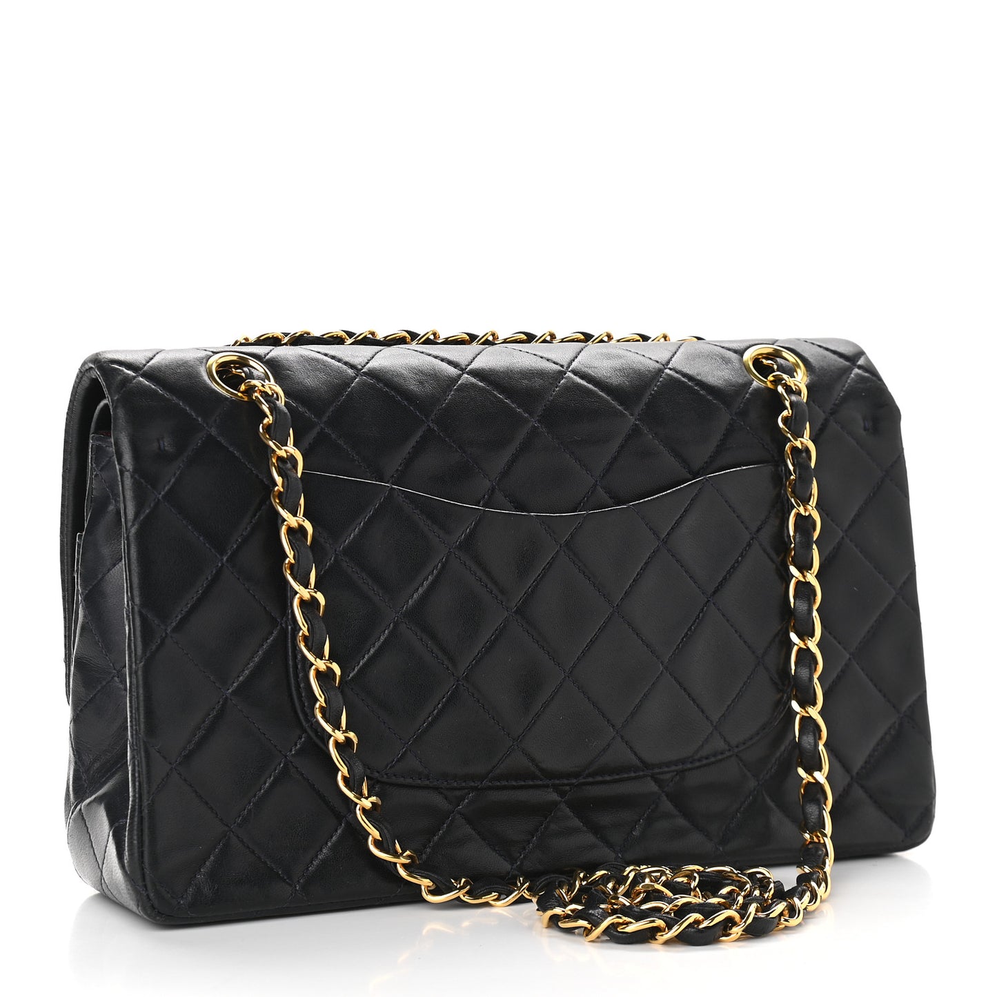 Lambskin Quilted Medium Double Flap Navy