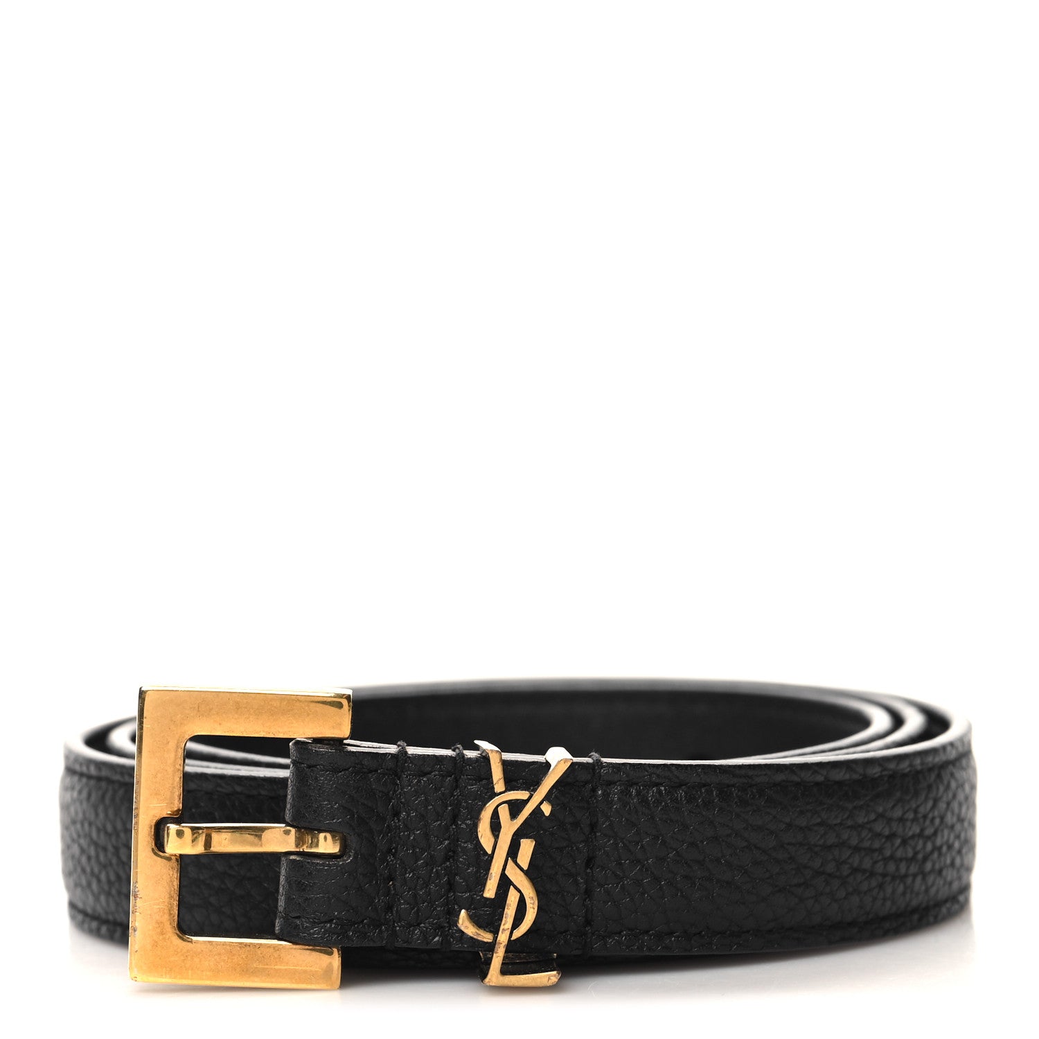 Saint Laurent Calfskin Monogram Narrow Square Buckle Belt 75 30 Black 1 of 6