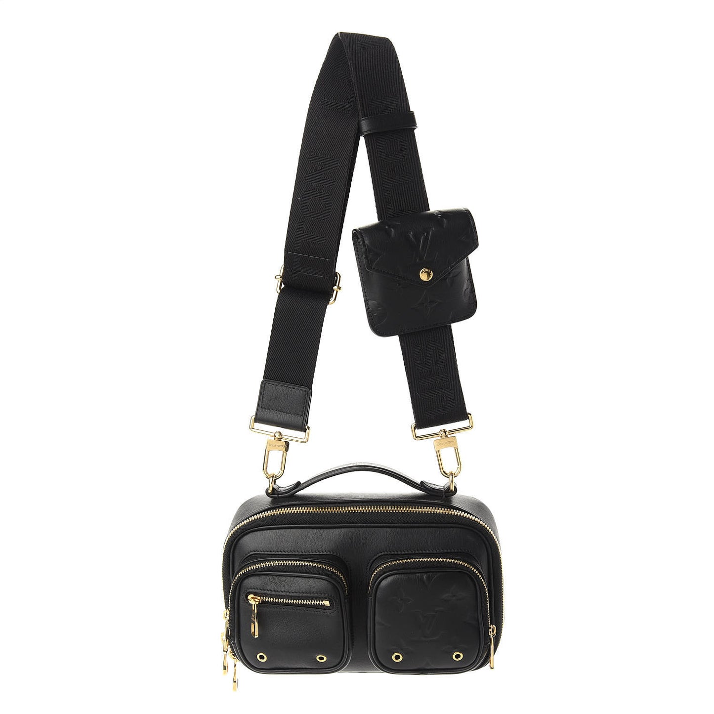 Calfskin Monogram Embossed Utility Crossbody Black