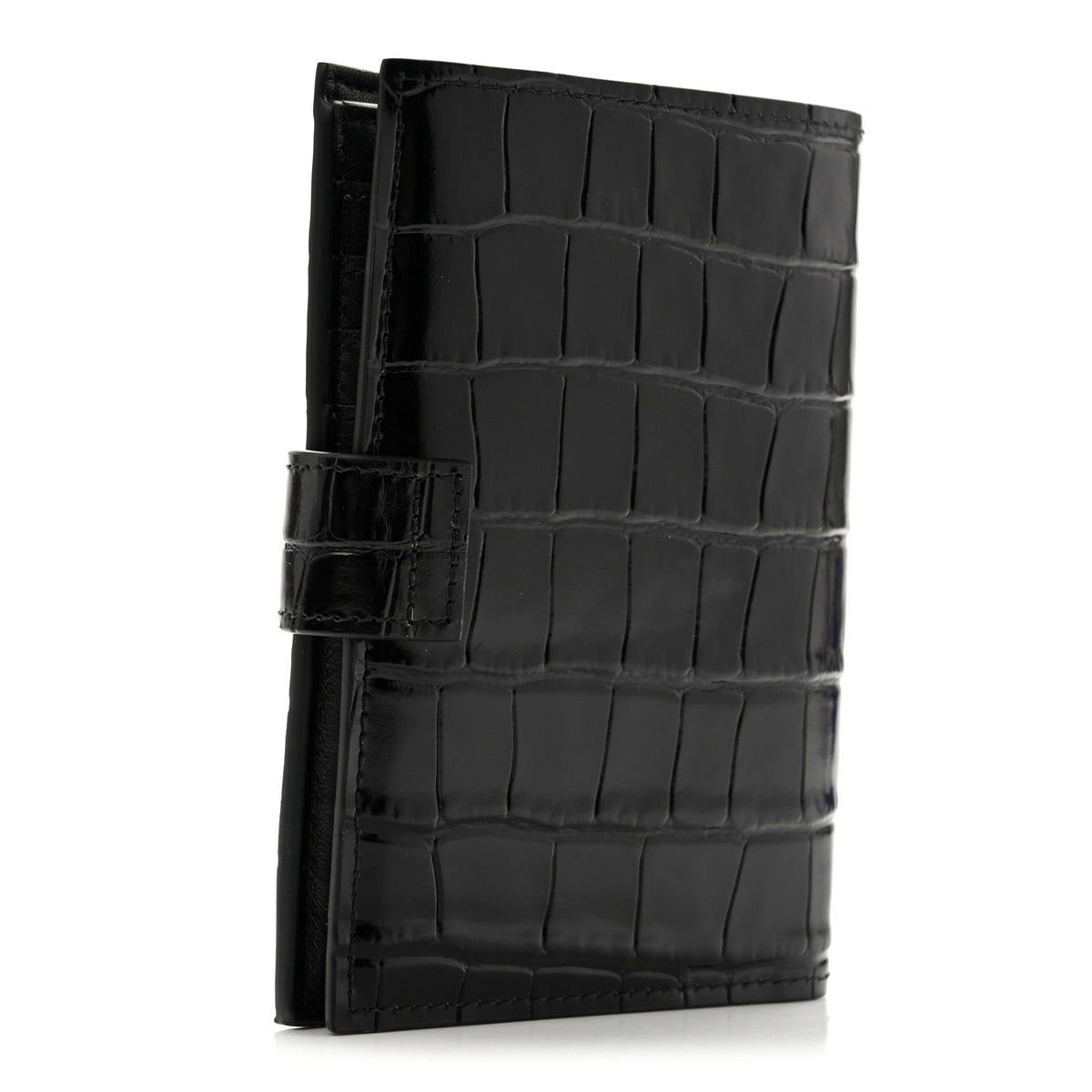 Calfskin Crocodile Embossed Crococo Passport Holder Black