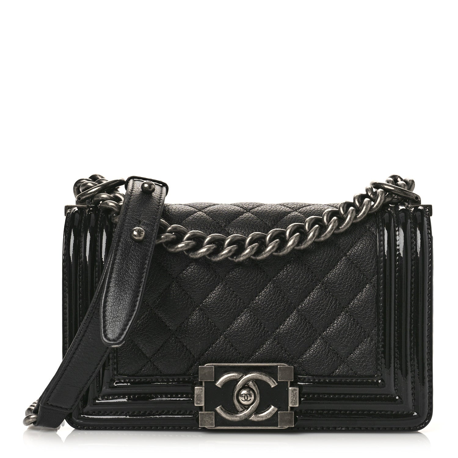 Chanel Goatskin Quilted Patent Small Duo Boy Flap Black 1 of 10