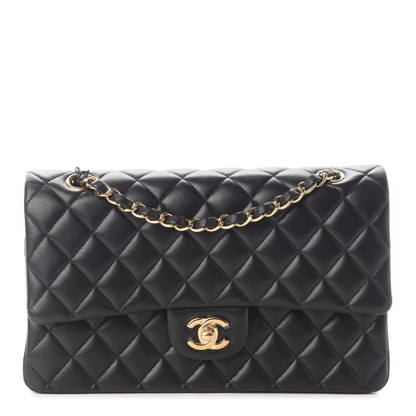 Lambskin Quilted Medium Double Flap Black