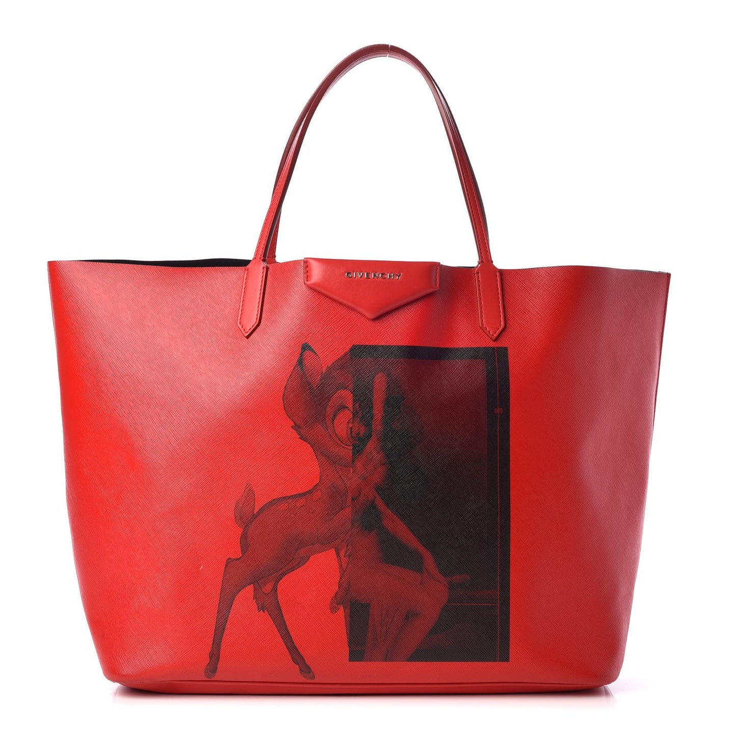 Textured Coated Canvas Bambi Print Large Antigona Tote Red