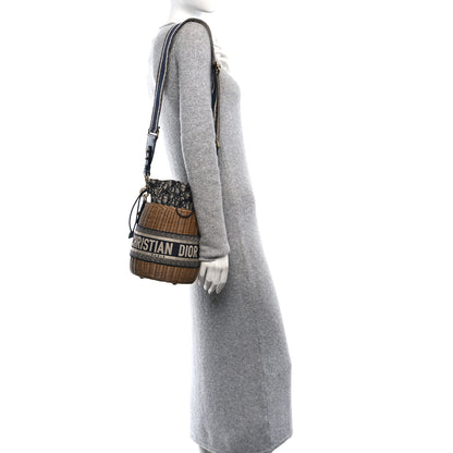 Christian Dior Wicker Oblique Drawstring Bucket Bag Blue 2 of 10