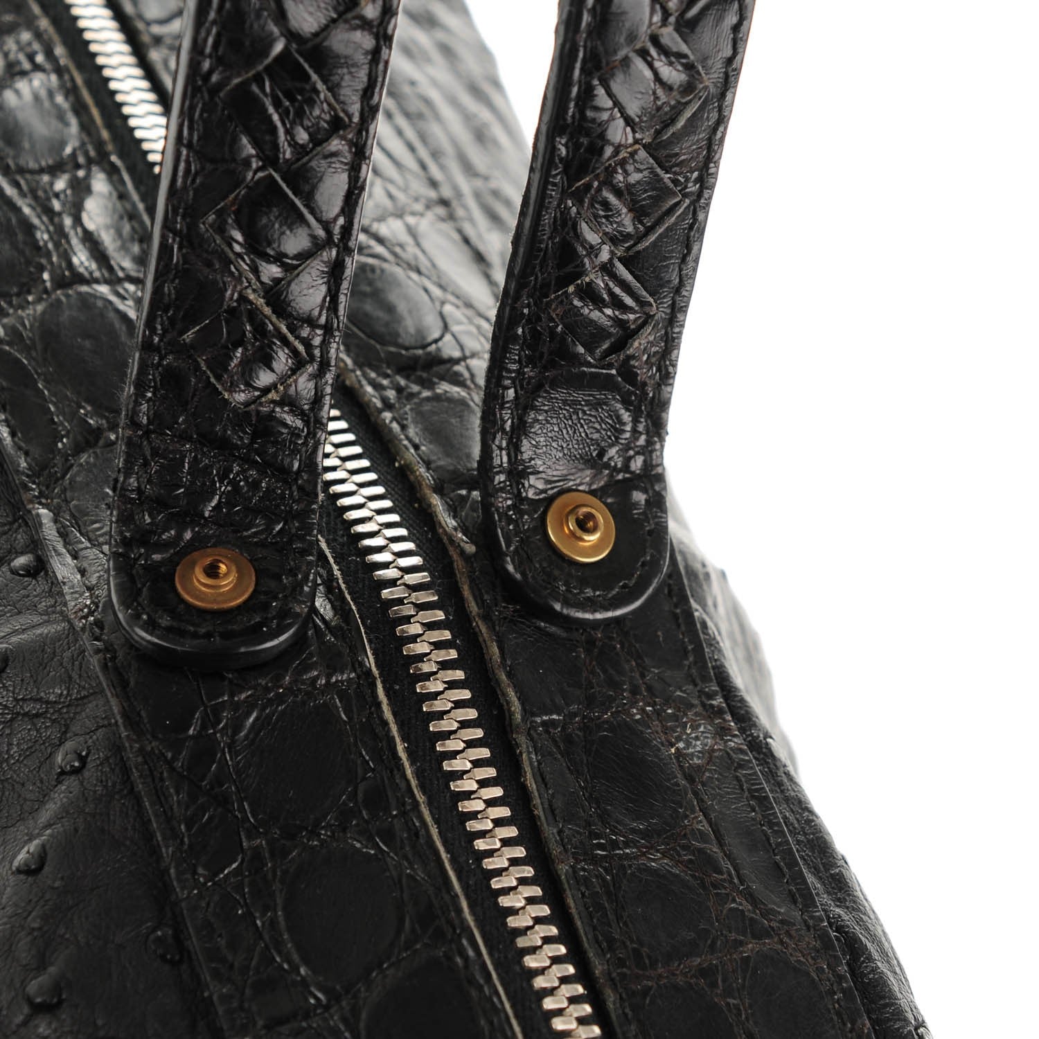 Bottega Veneta Ostrich Crocodile Shoulder Bag Black 8 of 12