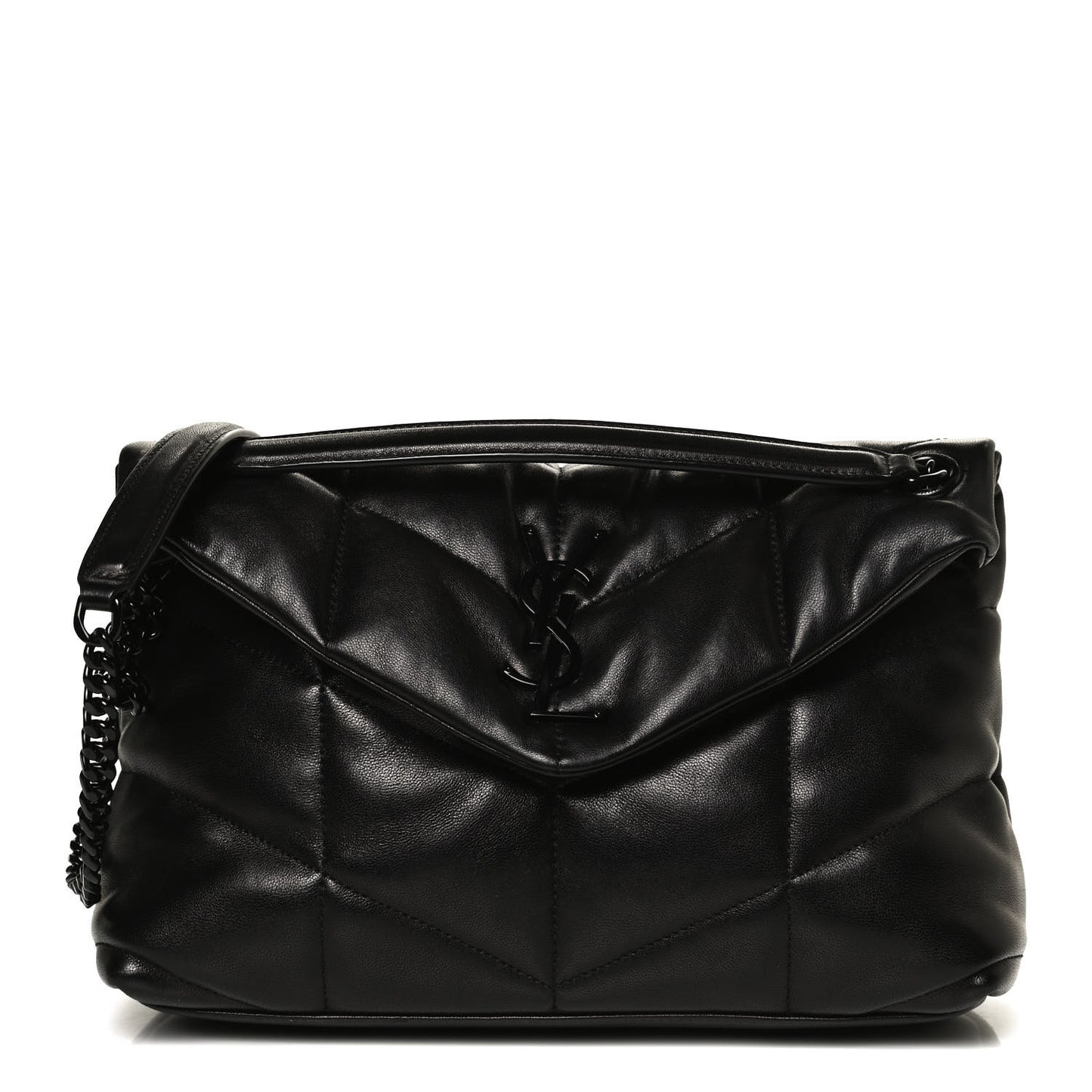 Lambskin Quilted Small Loulou Puffer Monogram Chain Satchel Black