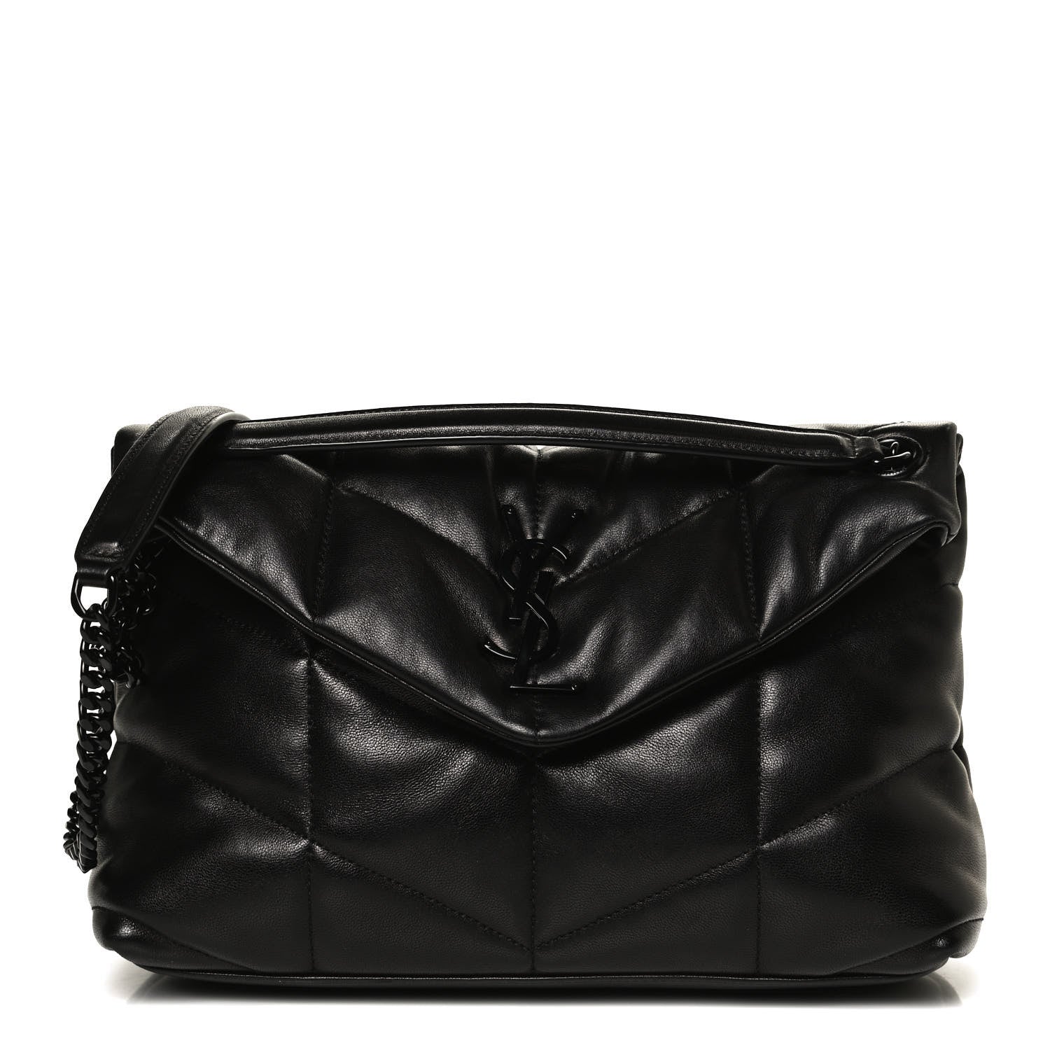 Saint Laurent Lambskin Quilted Small Loulou Puffer Monogram Chain Satchel Black 1 of 9