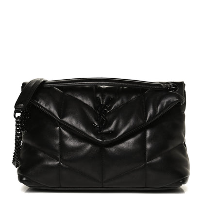 Saint Laurent Lambskin Quilted Small Loulou Puffer Monogram Chain Satchel Black 1 of 9