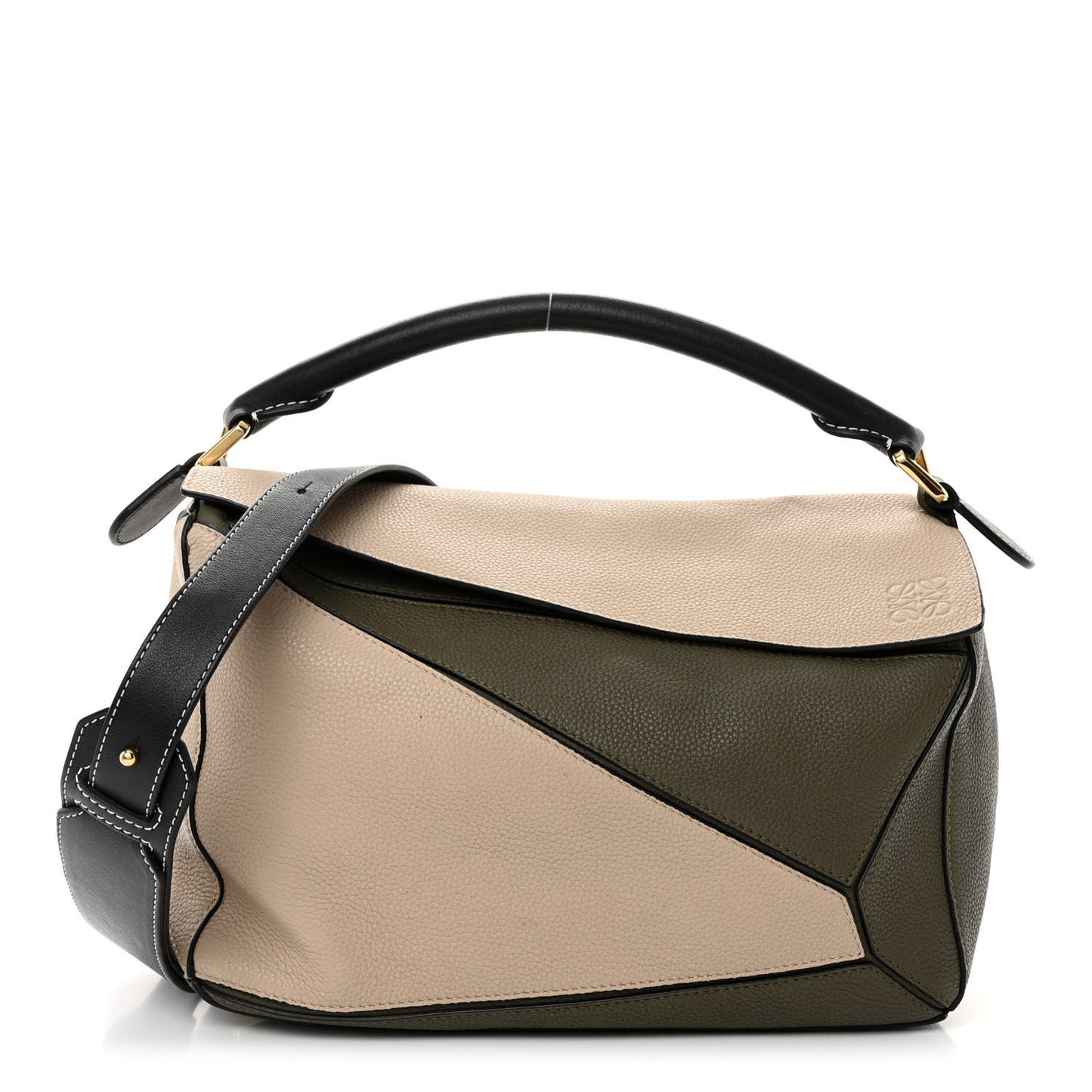 Grained Calfskin Medium Puzzle Bag Oat Khaki Green