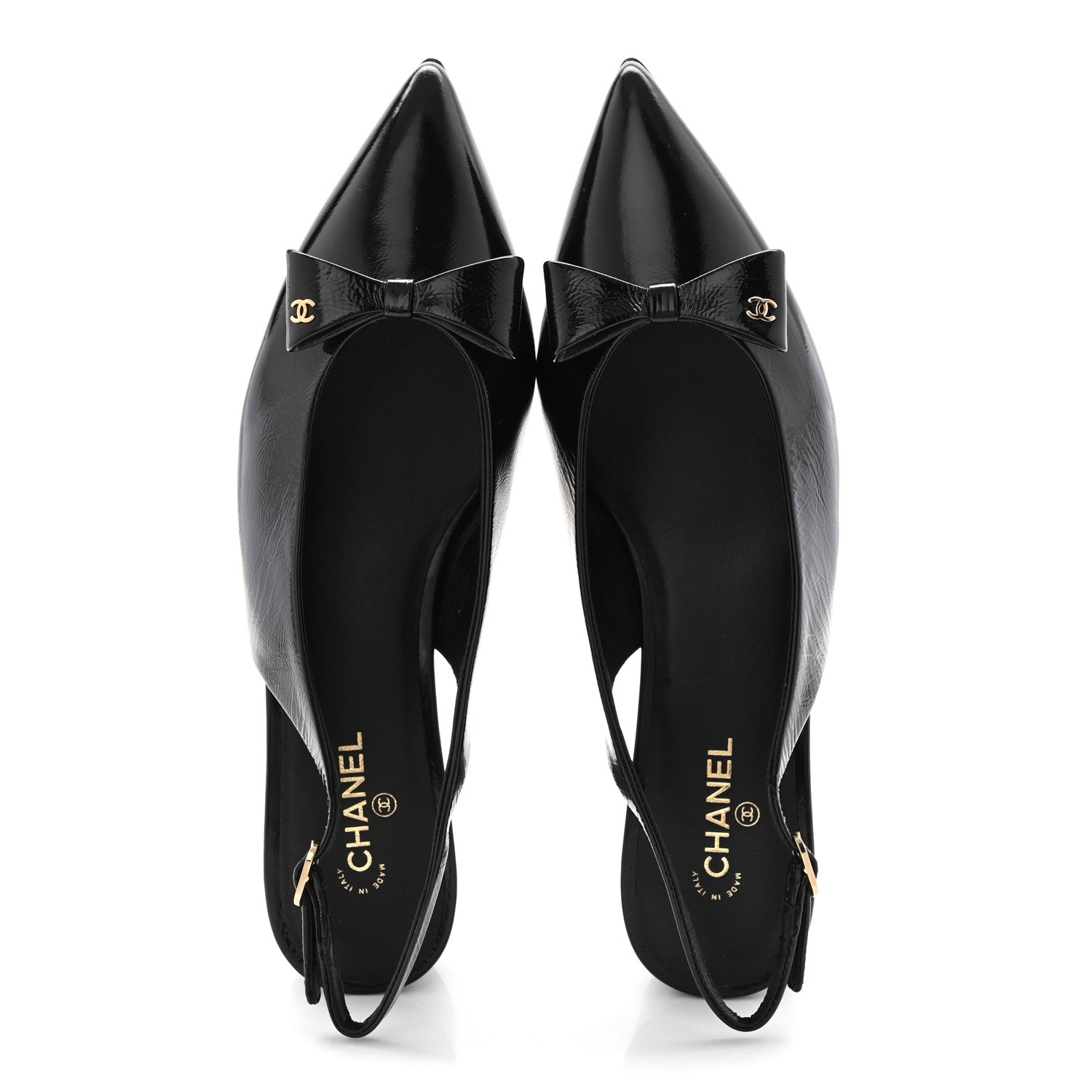 Chanel Crumpled Patent Calfskin CC Bow Slingback Pumps 37.5 Black 2 of 9