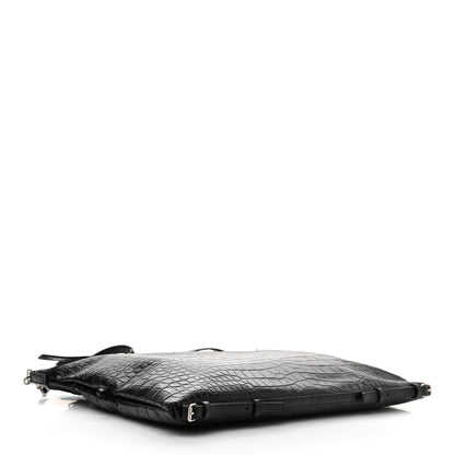Saint Laurent Calfskin Crocodile Embossed Large Convertible ID Bag Black 4 of 10