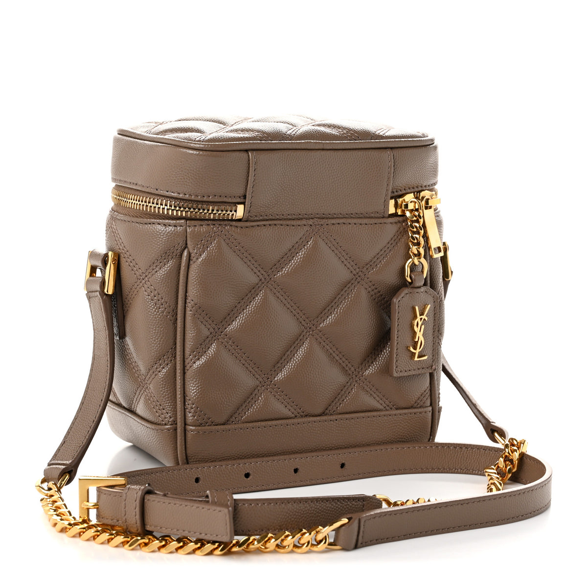 Saint Laurent Grain de Poudre Quilted 80's Vanity Bag Dark Beige 3 of 10