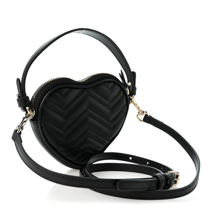 Gucci Calfskin Matelasse Mini GG Marmont Heart Shoulder Bag Black 3 of 9
