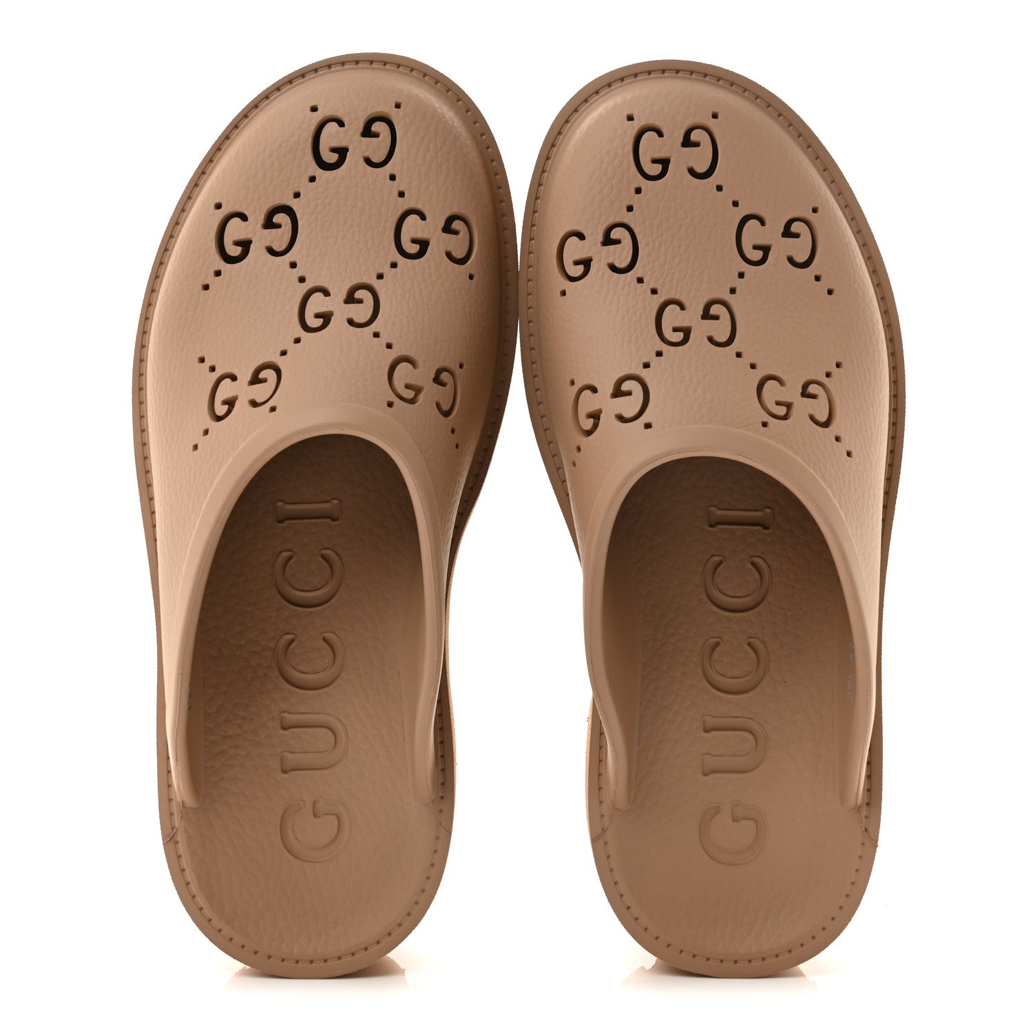 Gucci Rubber GG Monogram Perforated Elea Platform 55mm Lug Sole Sandals 39 Vintage Camel 2 of 10