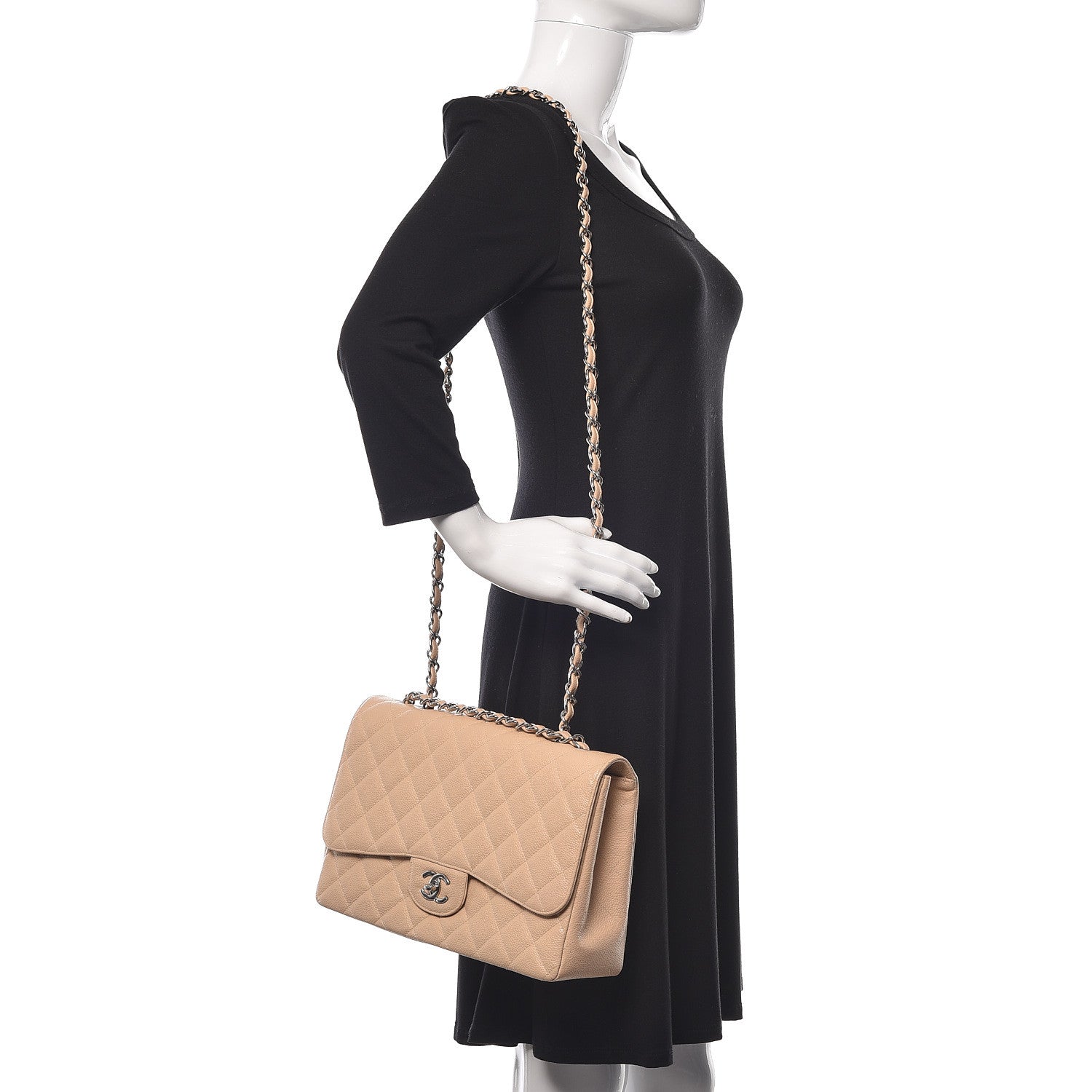 Chanel Caviar Quilted Jumbo Single Flap Beige Clair 2 of 15