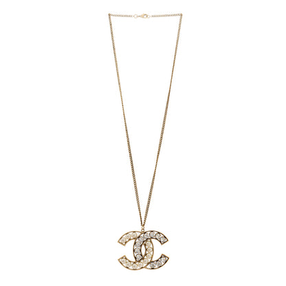 Chanel Pearl Crystal CC Pendant Necklace Gold 3 of 5