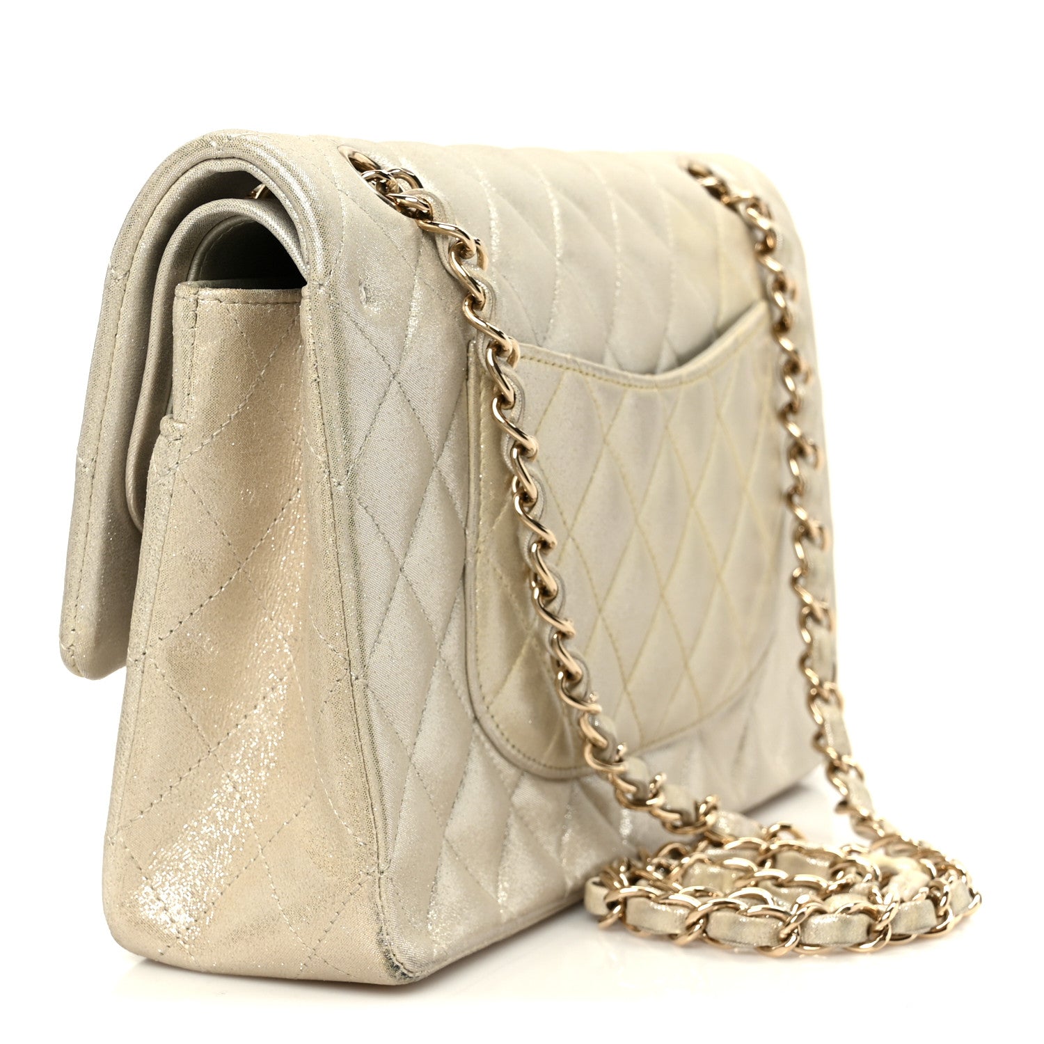 Chanel Metallic Canvas Quilted Medium Double Flap Light Gold 3 of 11