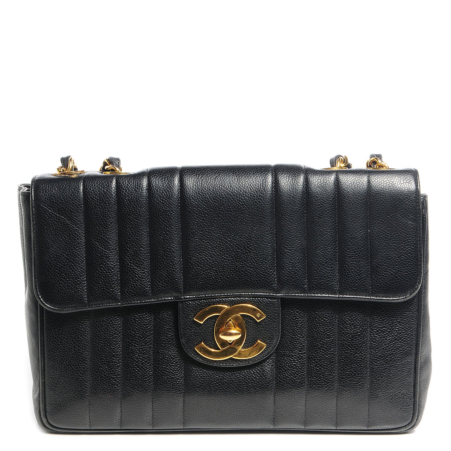 Caviar Vertical Quilt Jumbo Flap Black